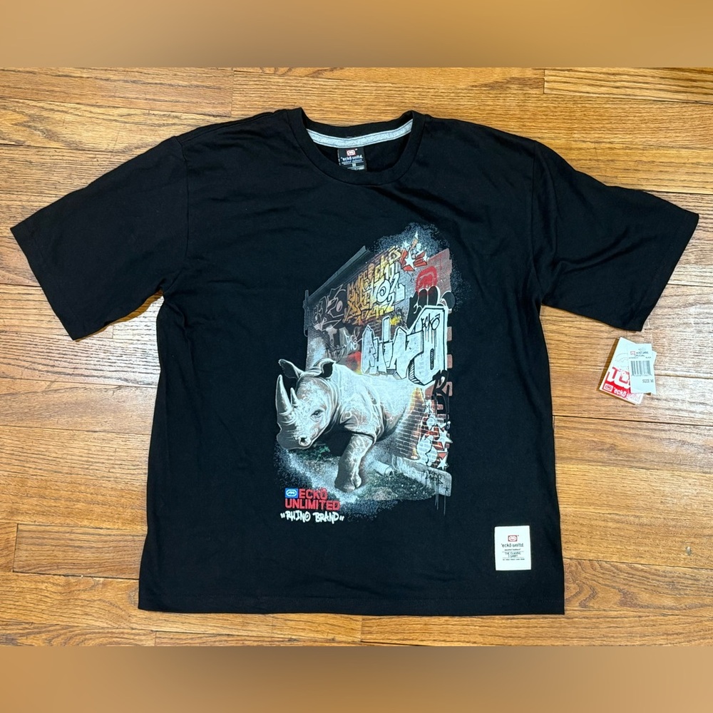 Y2K Ecko Unlimited Rhino Graphic T-Shirt Graffiti Logo Mens Medium NWT